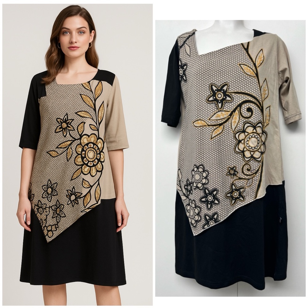 Leopard & Roses | NWT Organic Cotton Floral Embroidered Overlay Panel Dress